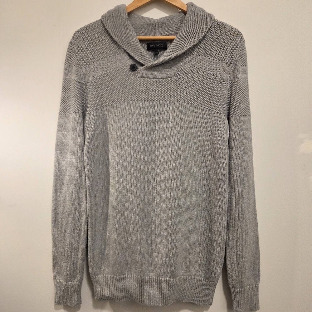 RW&CO Men’s Grey Knit Sweater XS 100% Cotton Slim Fit - Picture 2 of 8